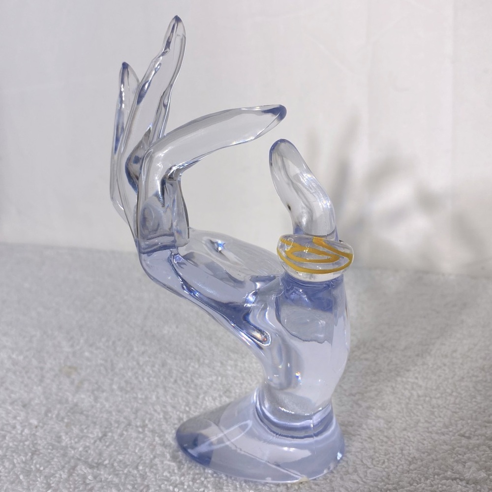 Vintage Art Glass Handmade Clear & Yellow Band Ring Boho Festival